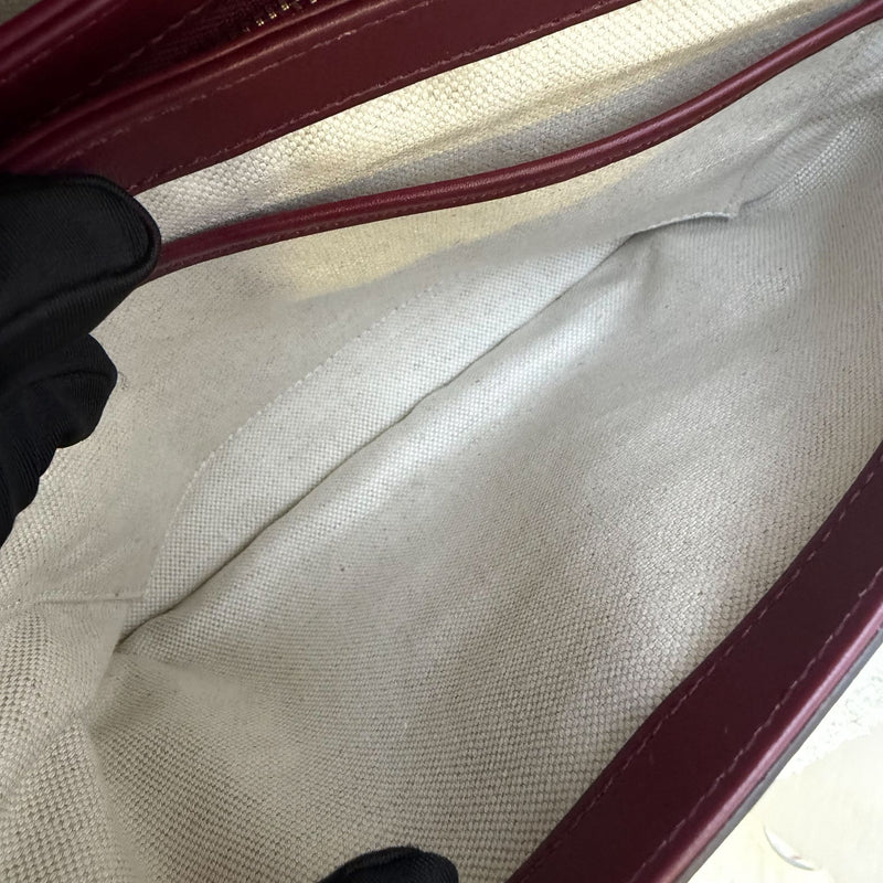 Gucci Horsebit 1955 Soft Medium Shoulder Bag in Coated Canvas, Burgundy Leather and LGHW