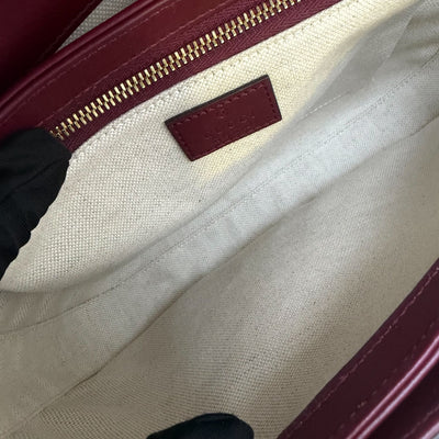 Gucci Horsebit 1955 Soft Medium Shoulder Bag in Coated Canvas, Burgundy Leather and LGHW