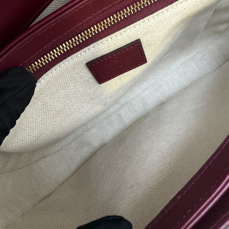 Gucci Horsebit 1955 Soft Medium Shoulder Bag in Coated Canvas, Burgundy Leather and LGHW