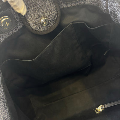 Chanel Medium / Large Deauville Tote in Navy Cotton, Nylon, Lurex, Calfskin and LGHW (Model: A66941)