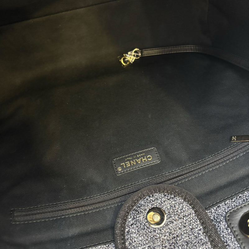 Chanel Medium / Large Deauville Tote in Navy Cotton, Nylon, Lurex, Calfskin and LGHW (Model: A66941)