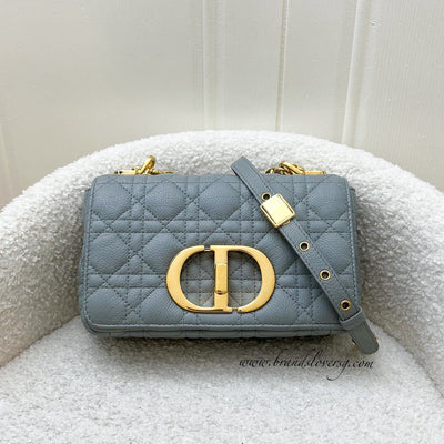 Dior Small Caro Flap in Stone Grey Grained Calfskin and GHW