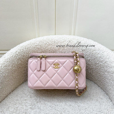 Chanel Pearl Crush Adjustable Chain Small Vanity in 24K Light Pink Lambskin and AGHW