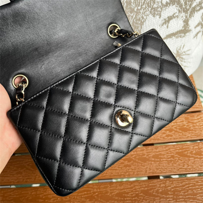 Chanel Classic Mini Rectangle Flap in Black Lambskin and LGHW