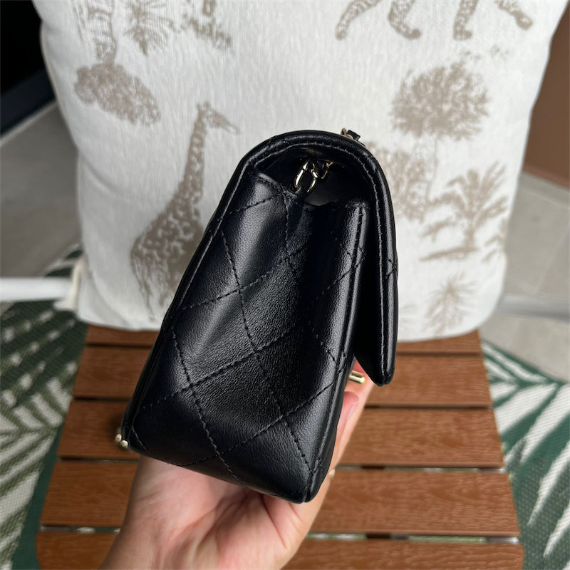 Chanel Classic Mini Rectangle Flap in Black Lambskin and LGHW