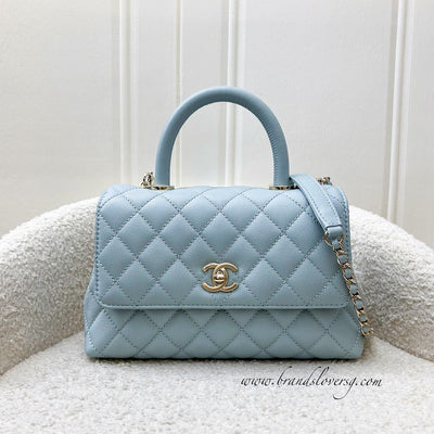 Chanel Small (24cm) Coco Handle in 22P Robin Egg Blue Caviar and LGHW (Model: A92990)