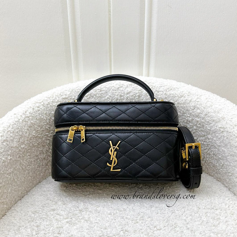 Saint Laurent YSL Gaby Vanity (LP Style) Bag in Black Lambskin and AGHW (Model: 766731)