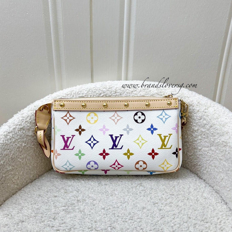 LV Louis Vuitton x Takashi Murakami Pochette Accessoires in Multicolore Blanc Monogram Canvas and GHW (Model: M13404)