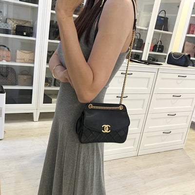 Chanel Mini Curved Flap Bag in Black Leather and AGHW