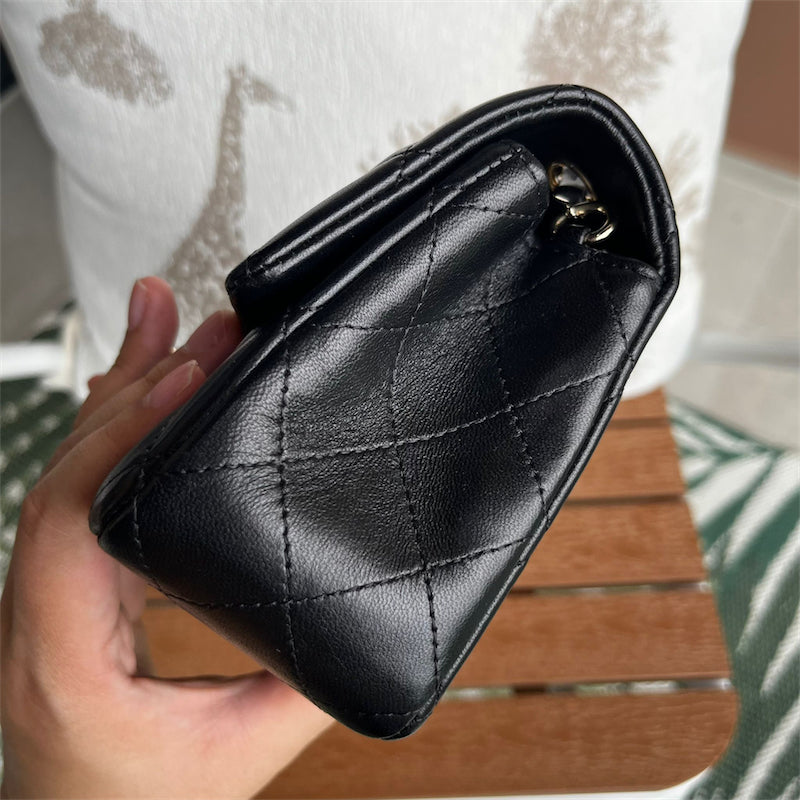 Chanel Classic Mini Rectangle Flap in Black Lambskin and LGHW