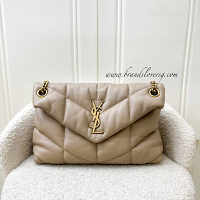 Saint Laurent YSL Small Loulou Puffer in Beige Lambskin and GHW