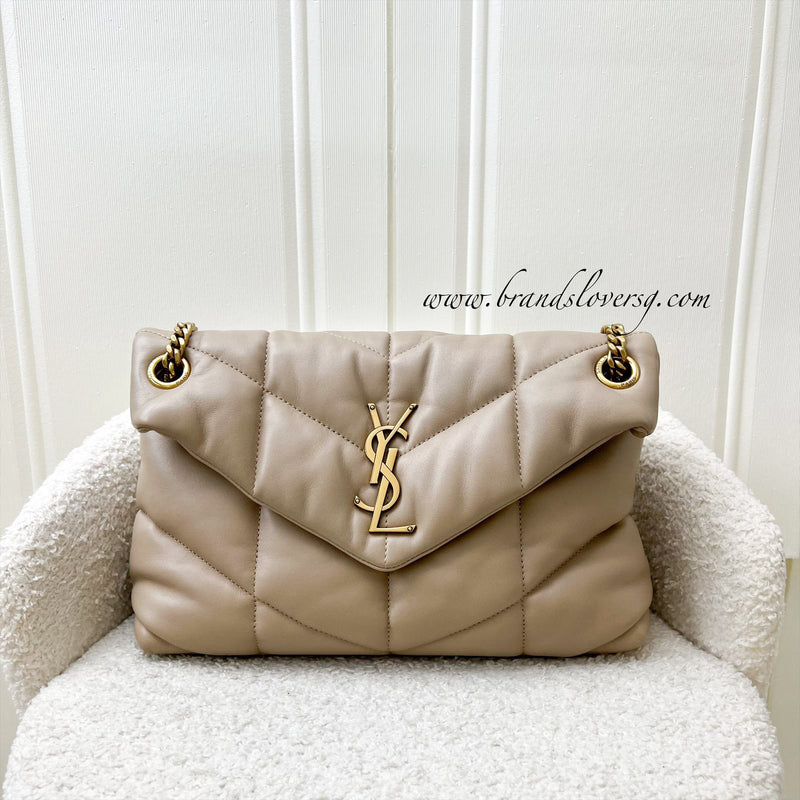 Saint Laurent YSL Small Loulou Puffer in Beige Lambskin and GHW