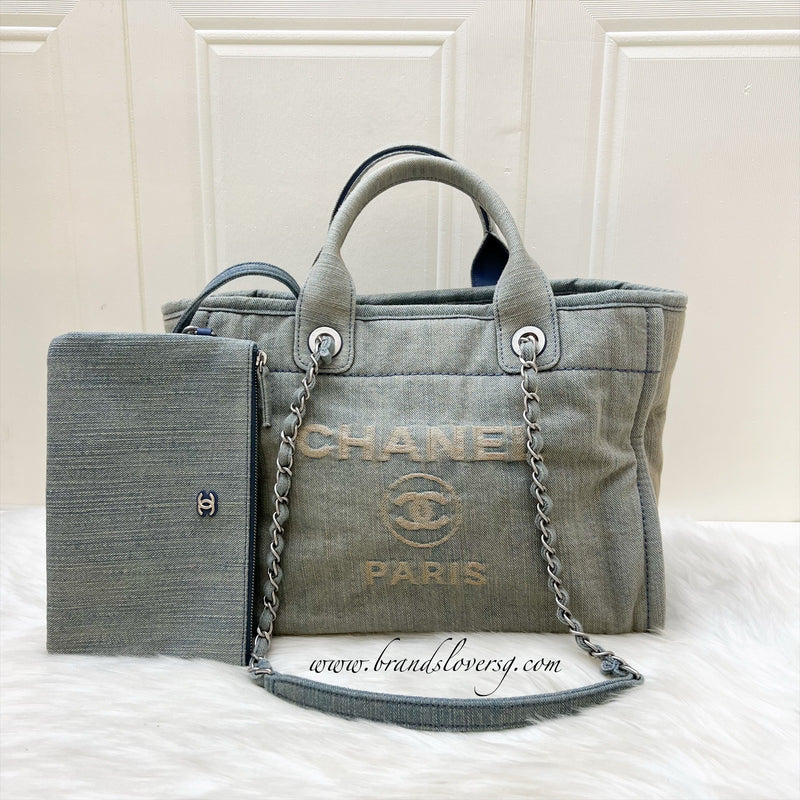 Chanel Small / Medium Deauville Tote in 23S Blue Denim and SHW (Model: AS3257)