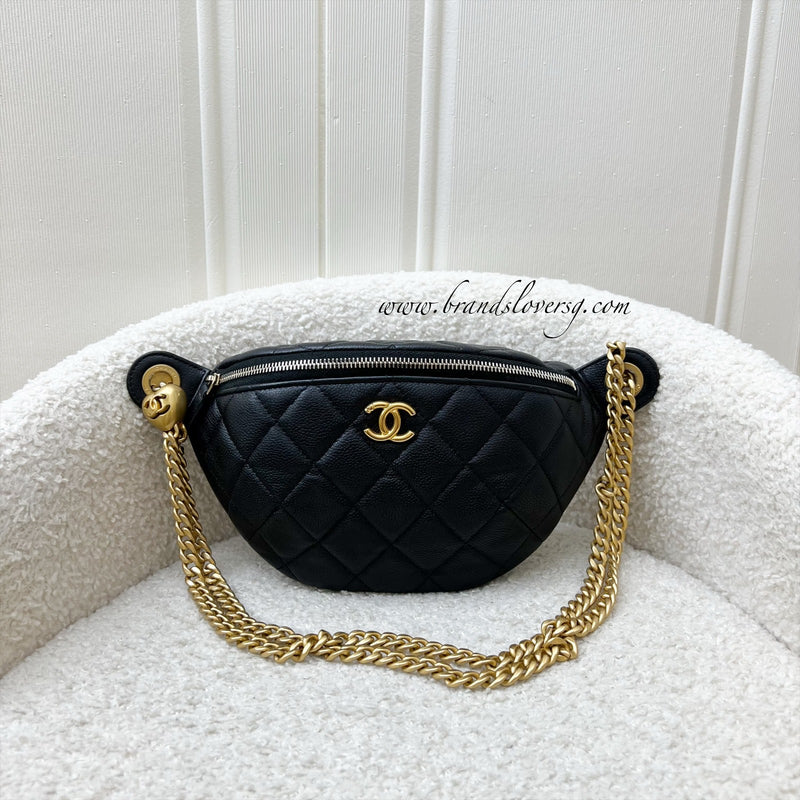 Chanel 24P Heart Adjustable Chain Waist Bag in Black Caviar and AGHW (Model: AP3761)