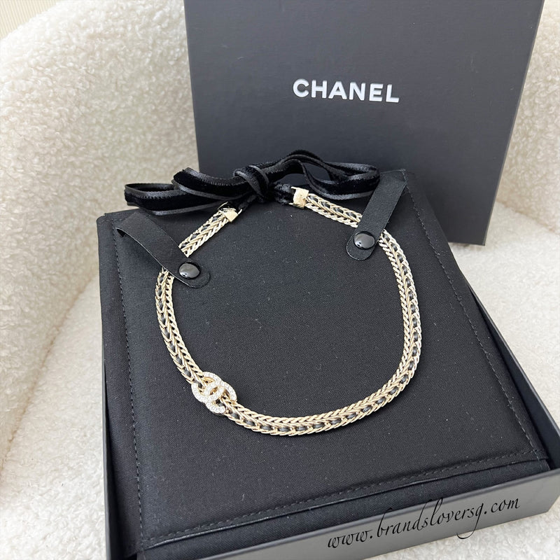 Chanel Necklace / Hairband / Belt with Crystals in Black Velvet and LGHW