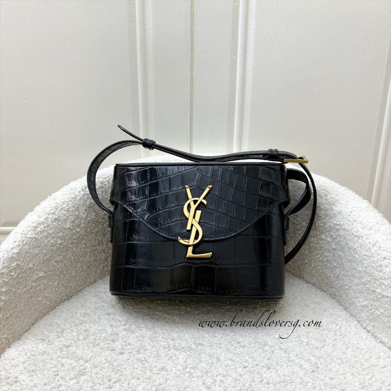 Saint Laurent June Box Bag in Black Crocodile-Embossed Leather and AGHW