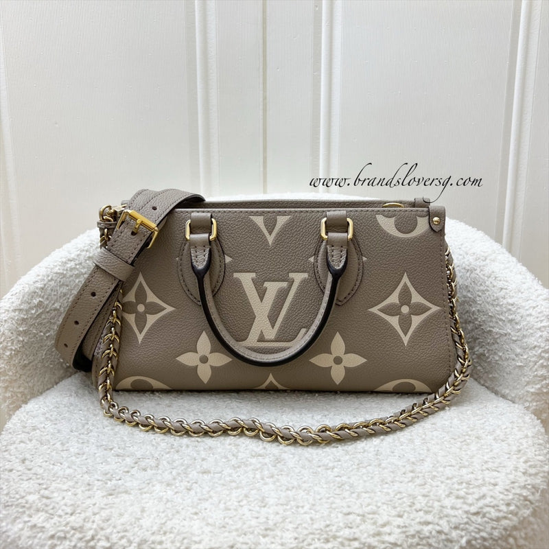 LV Onthego East West in Tourterelle (Grey) / Creme Giant Monogram Empreinte Leather and GHW (Model: M23641)