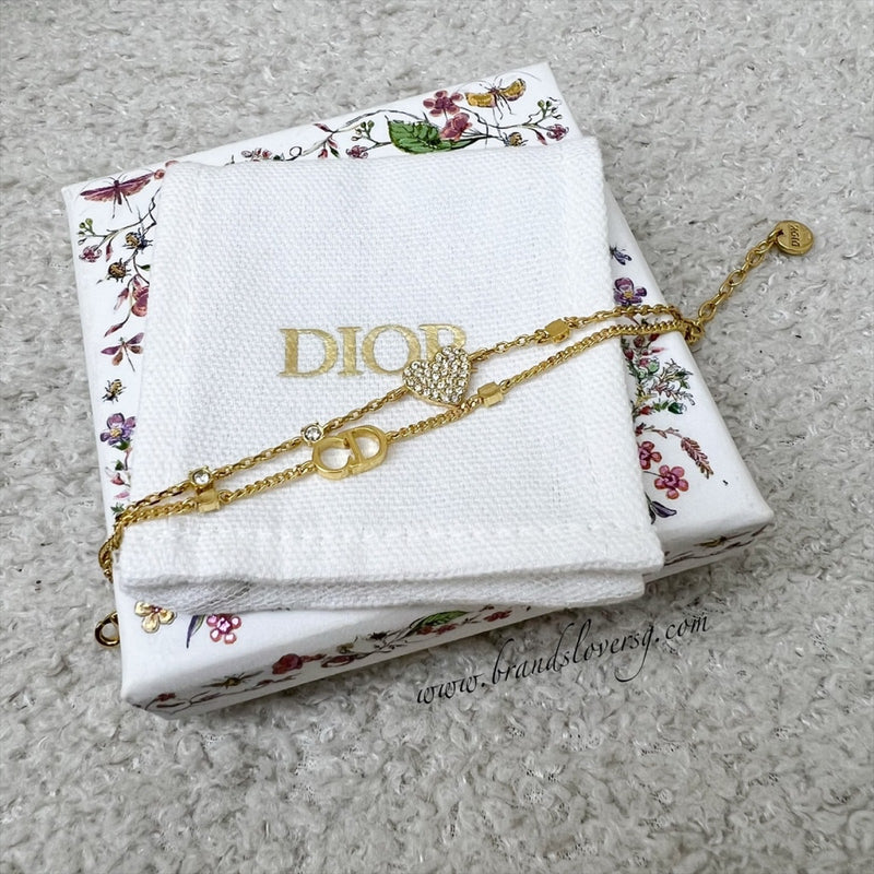 Dior Petit CD Double Bracelet with Diamantes Studded Heart Charm