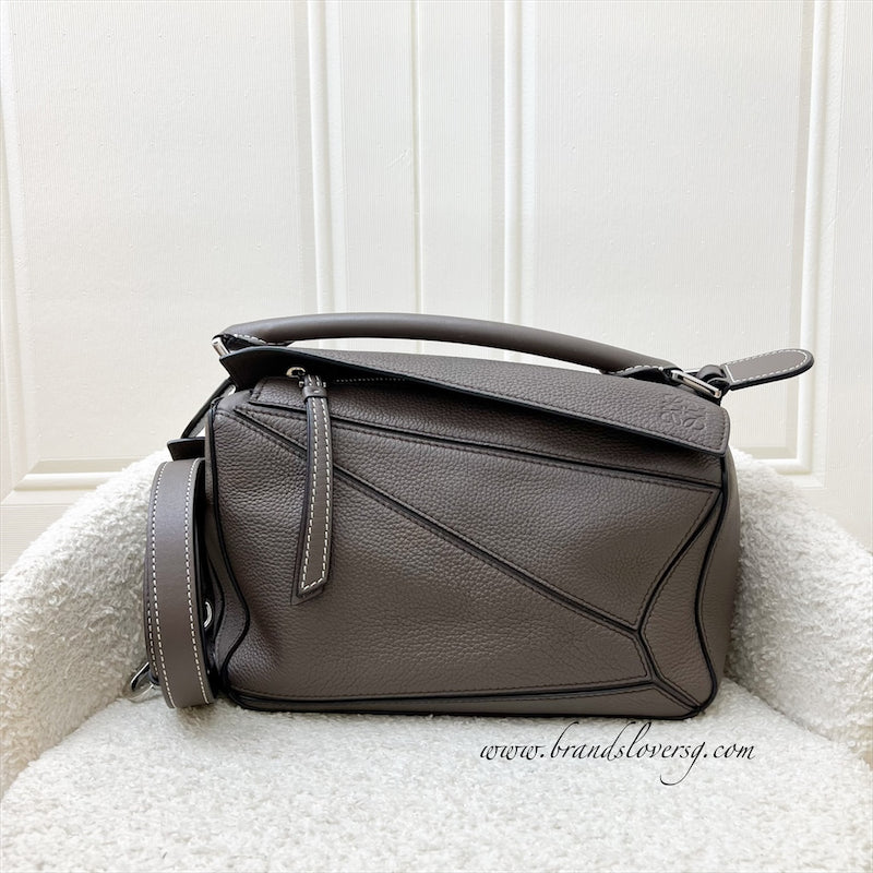 Loewe Small Puzzle Bag In Dark Grey Grained Calfskin and SHW