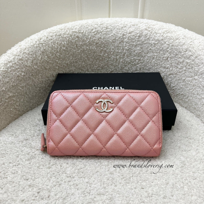 Chanel Medium Mid-Length Wallet in 19S Iridescent Pink Caviar and MOP Logo