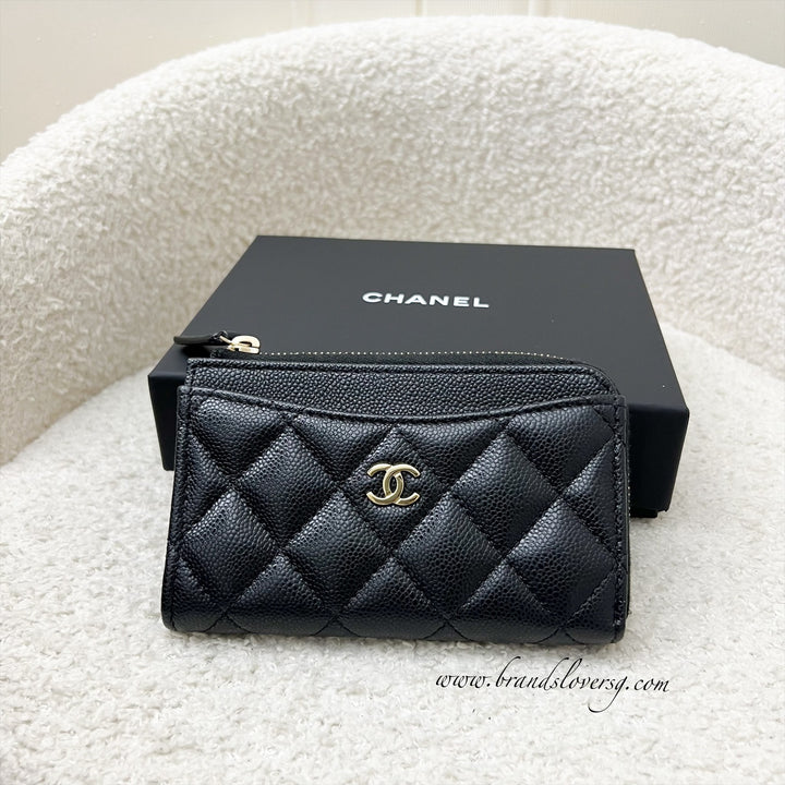 CHANEL Zip Card Coin Case Coin Purse Card Case Shiny Grained Calfskin Black  TGIS
