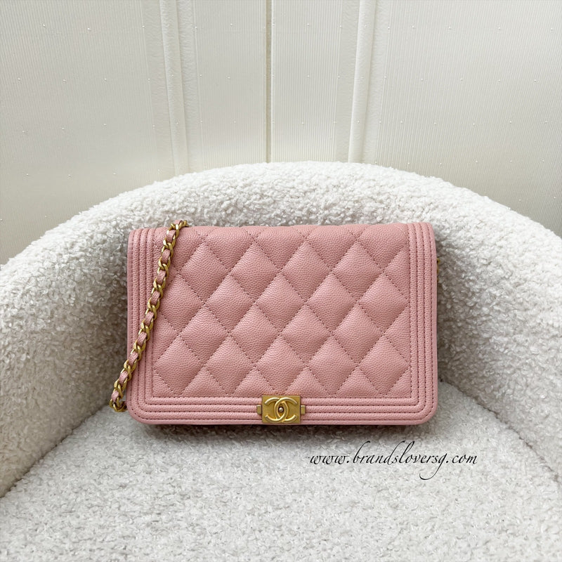 Chanel Boy Wallet on Chain WOC in Light Pink Caviar and AGHW