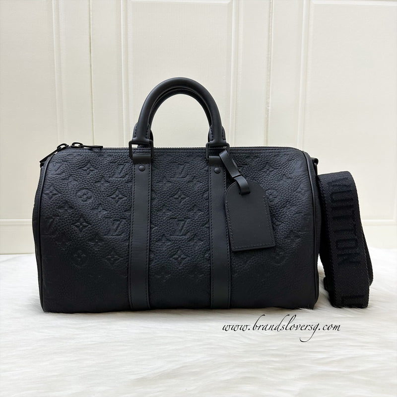 LV So Black Keepall 35 Bandouliere in Black Monogram Embossed Taurillon Calfskin and Black HW