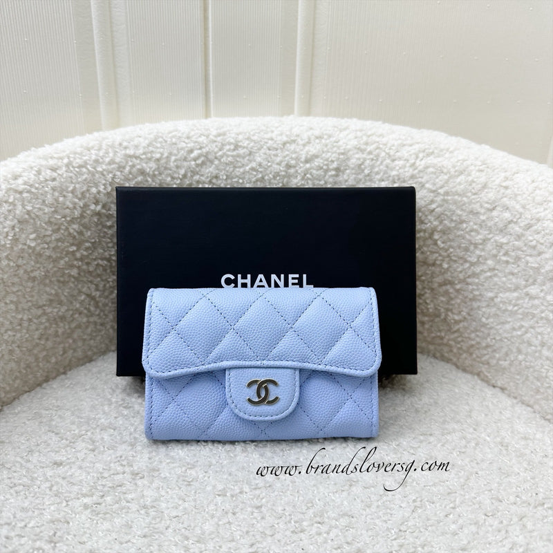 Chanel Classic Snap Card Holder in Periwinkle Blue Caviar and LGHW