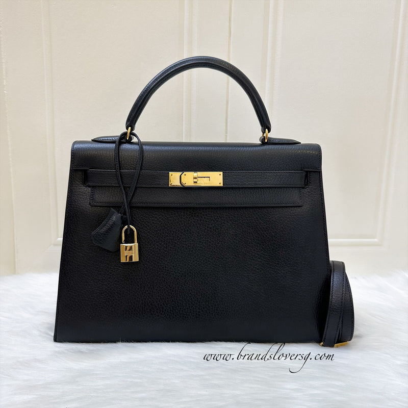 Hermes Kelly 32 Sellier in Black Noir Ardennes Leather and GHW