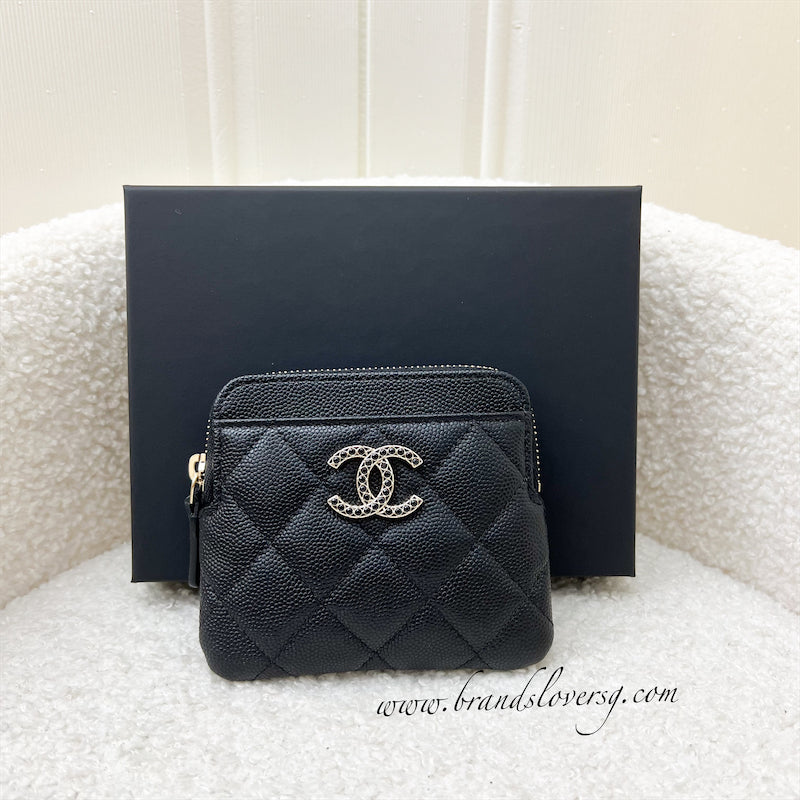 Chanel Seasonal Zipped Square Compact Wallet / Card Holder in Black Caviar and GHW (AP3402)