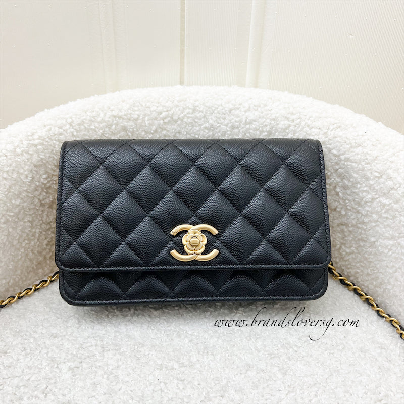 Chanel 23K Wallet on Chain WOC with Charms in Black Caviar and GHW