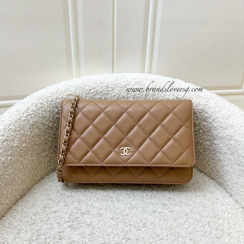 Chanel Classic Wallet on Chain WOC in 23B Dark Beige Caviar and LGHW (Model: AP0250)