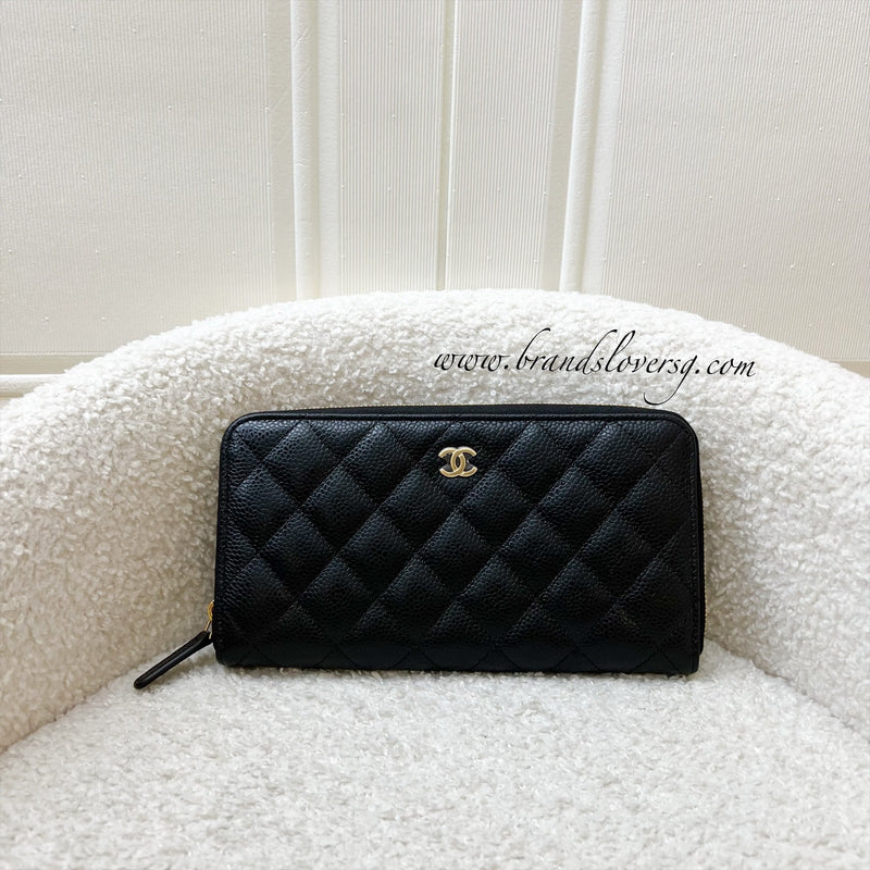 Chanel Classic Long Zippy Wallet in Black Caviar and LGHW (Model: AP0242)