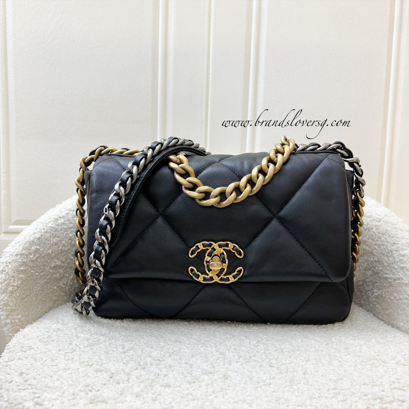 Chanel 19 Small Flap in Black Lambskin and 3-tone HW (Model: AS1160)