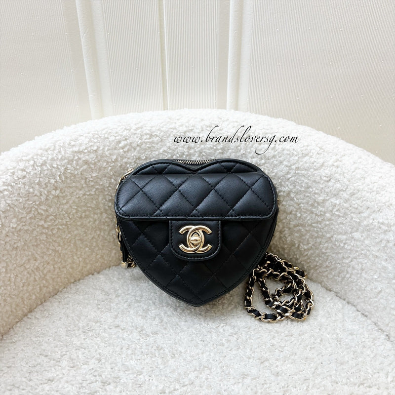 Chanel 22S Heart Clutch with Chain (Small Size) in Black Lambskin and LGHW