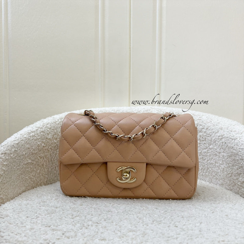 Chanel Classic Mini Rectangle in Nude Beige Lambskin and LGHW (Model: A69900)