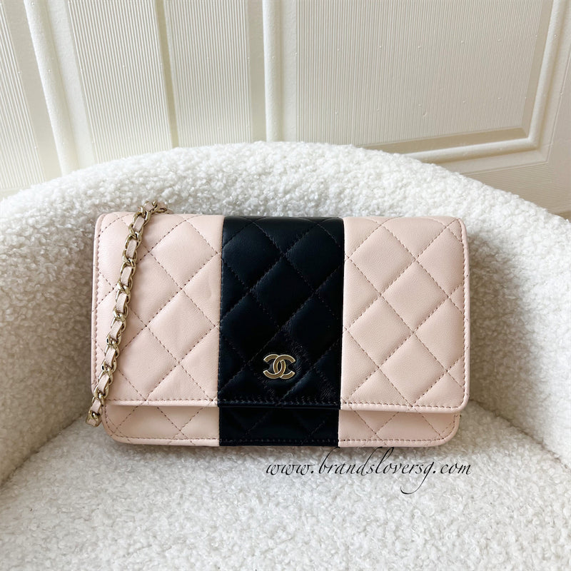 Chanel Lambskin Quilted CC Pearl Crush Wallet on Chain WOC Beige