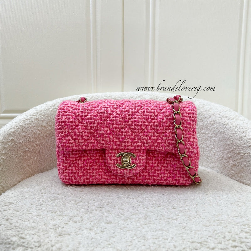 Chanel Classic Mini Rectangle Flap Bag in Pink Tweed and LGHW (Model: A69900)