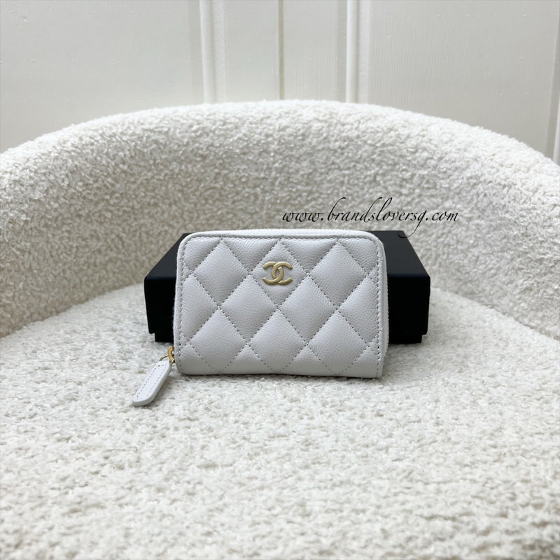 Chanel Classic Zippy Card Holder in Light Grey Caviar and LGHW