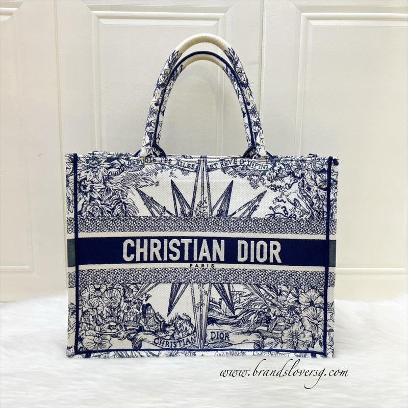 Dior Medium Book Tote in Blue and Ecru Reve d Infini Embroidery Canvas