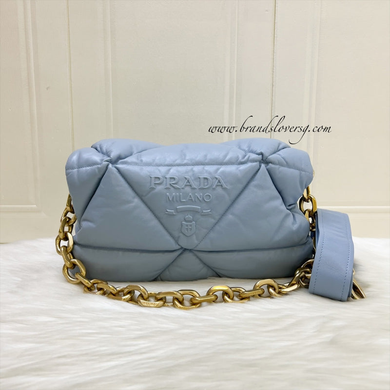 Prada Puffer Bag in Celeste Blue Nappa Lambskin and GHW