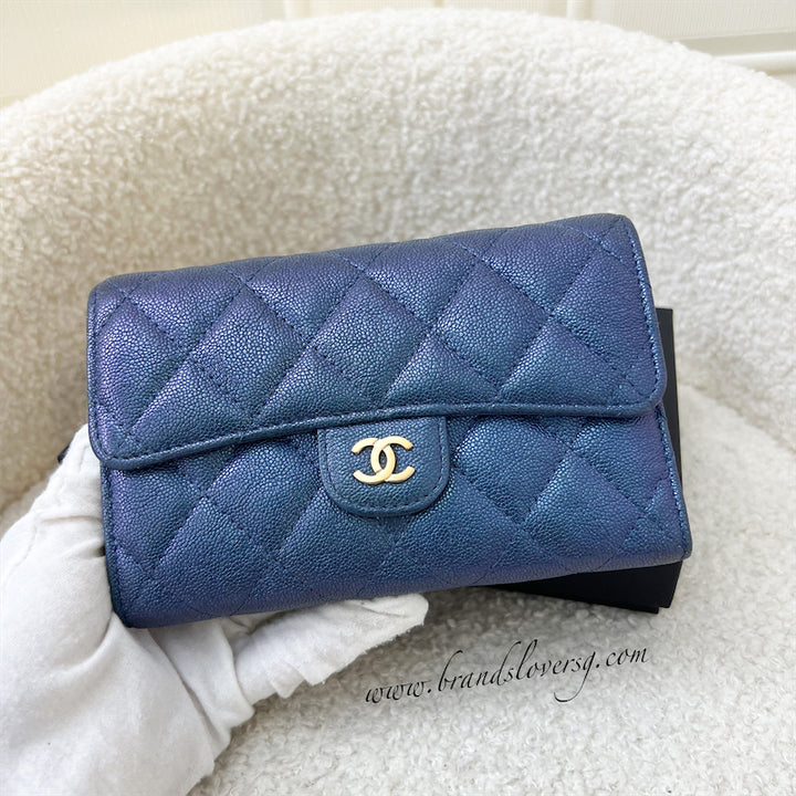 Chanel Classic Trifold Wallet in 19S Iridescent Blue Caviar LGHW Brands Lover