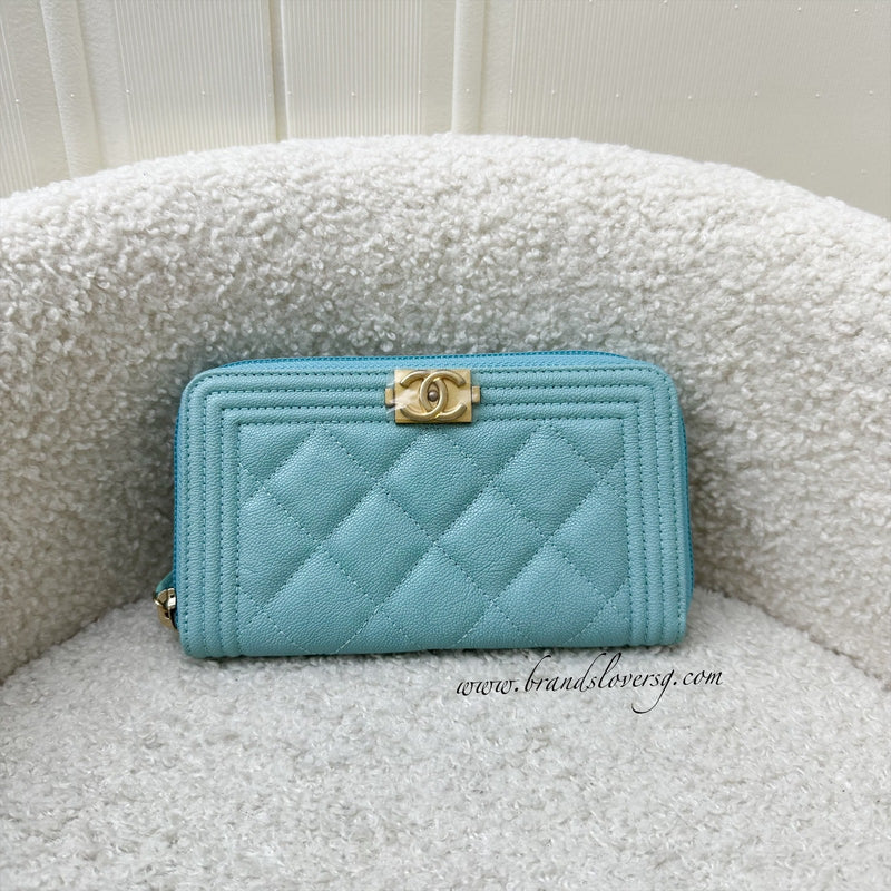 Chanel Boy Medium Mid-Length Zippy Wallet in Tiffany Blue and AGHW