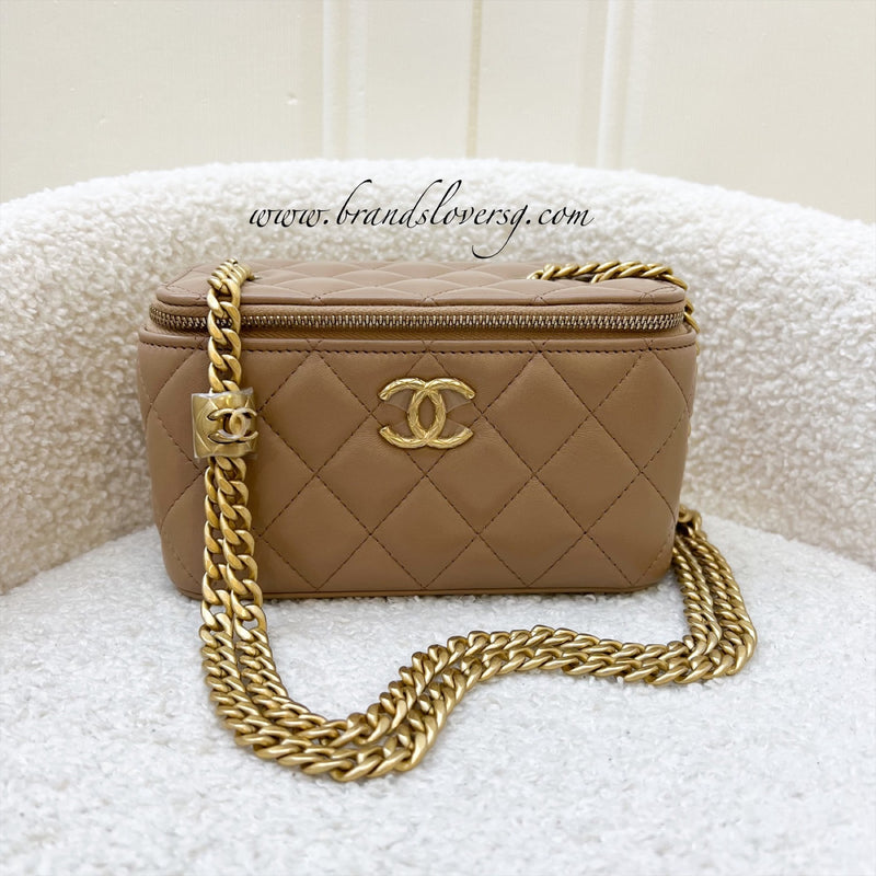 Chanel 22K Adjustable Chain Small Vanity in Dark Beige Lambskin AGHW