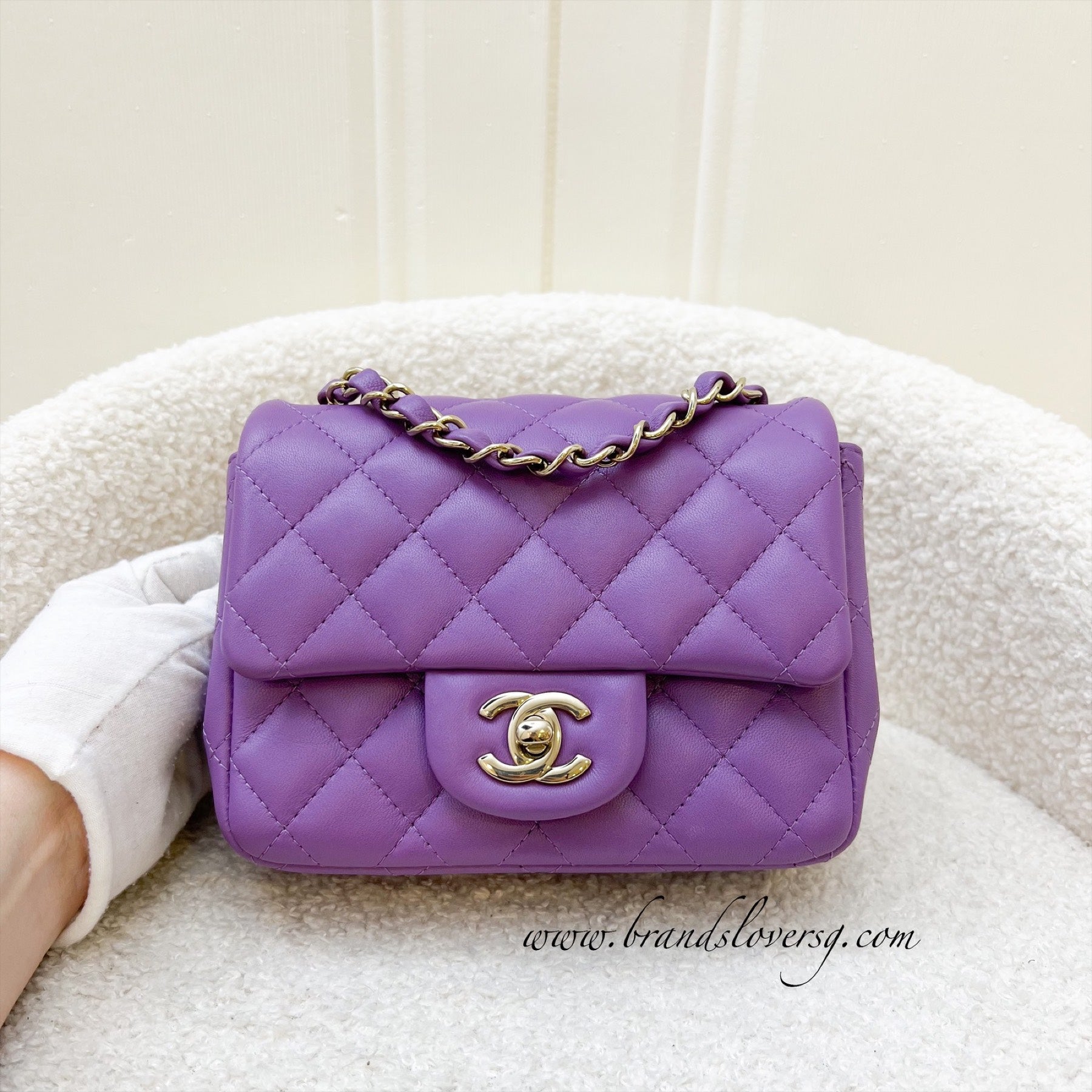Chanel Classic Square Mini Flap in 22P Purple Lambskin and LGHW