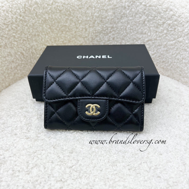 Chanel Classic Snap Card Holder in Black Lambskin and GHW