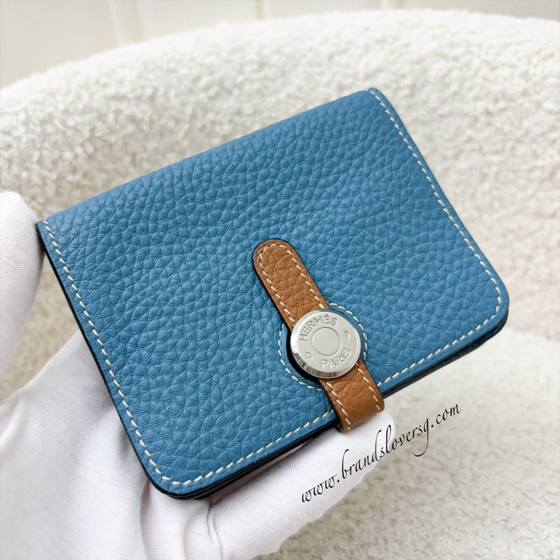 ⁠Hermes Dogon Compact Wallet in Blue and Gold Togo / Clemence Leather and PHW