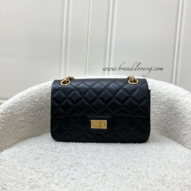 Chanel Classic 2.55 Reissue Mini Flap in Black Distressed Calfskin AGHW (Model: AS0874)