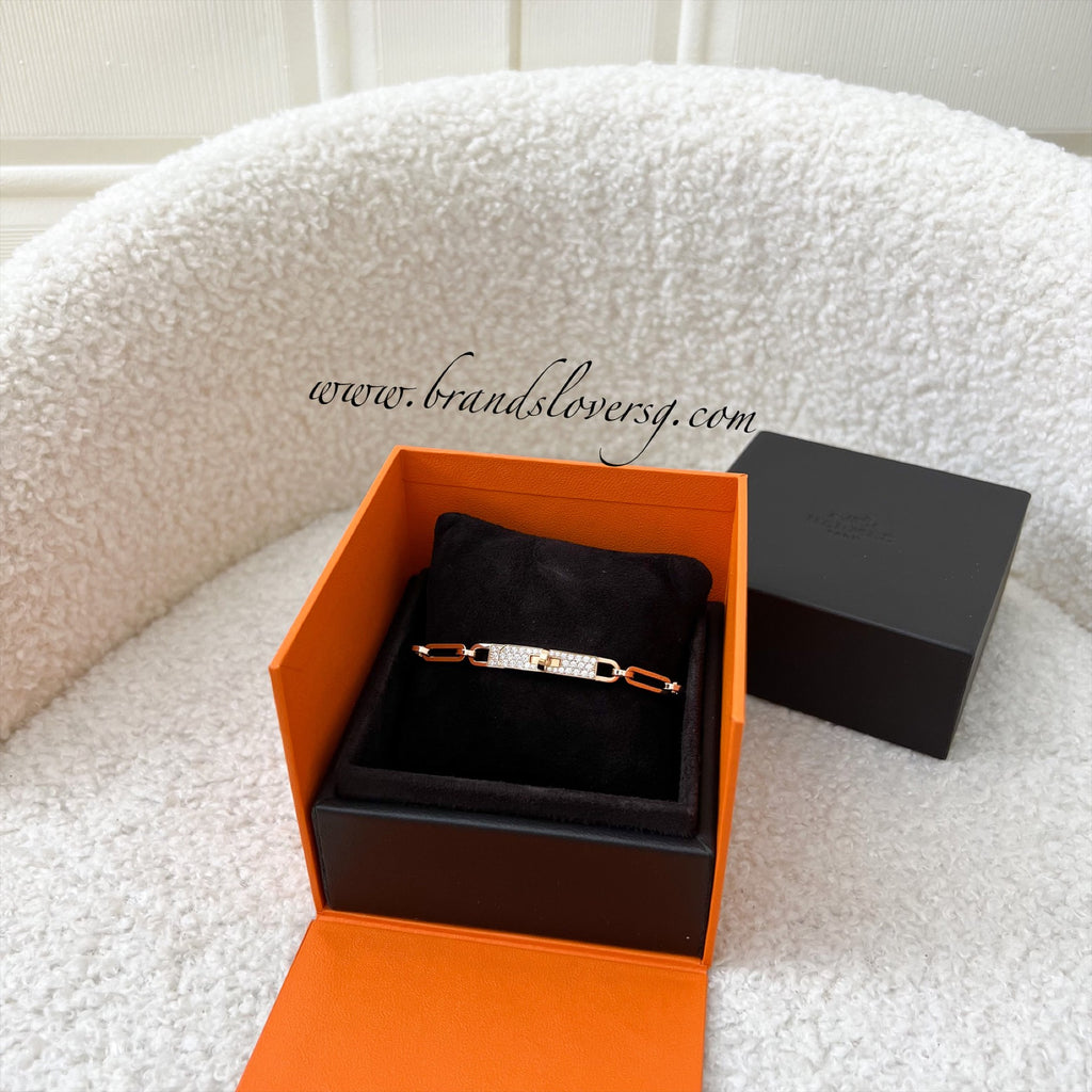 HERMES 18K Rose Gold Diamond PM Kelly Chaine Bracelet ST 1274768