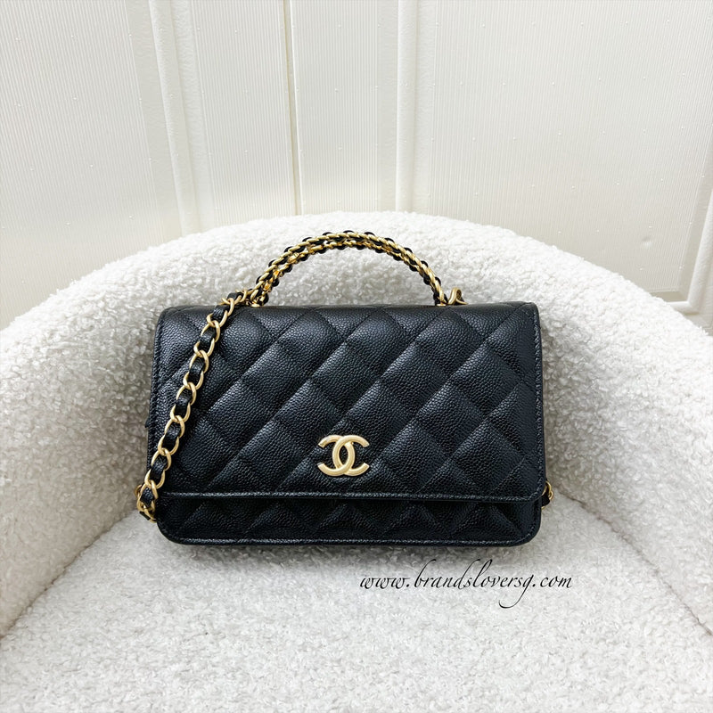 Chanel 22S "Pick Me Up" Wallet on Chain WOC in Black Caviar and AGHW